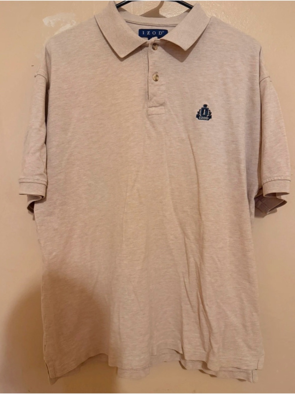 Izod Men’s Light Beige Polo with Navy Logo